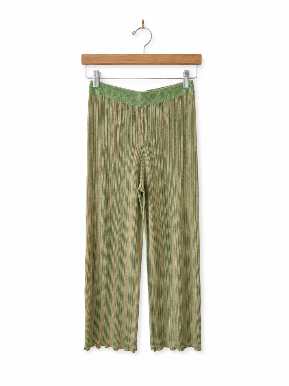 Paloma Wool Querido knit pants Green Ribbed Knit Wide-Leg Pants Small